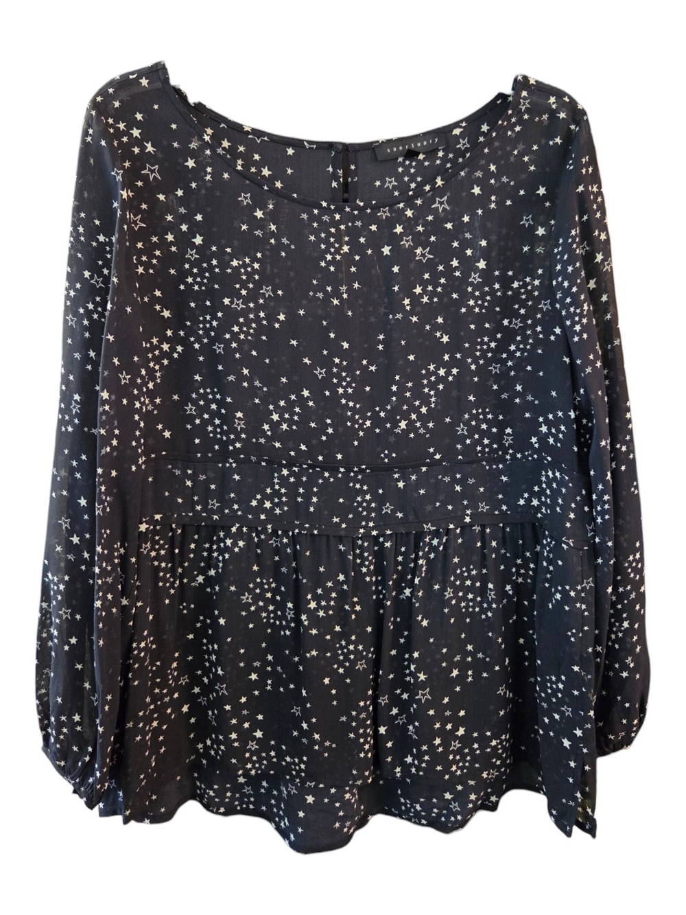 Sanctuary Black Semi-Sheer Celestial Pullover Peplum Long-Sleeve Blouse - Size S